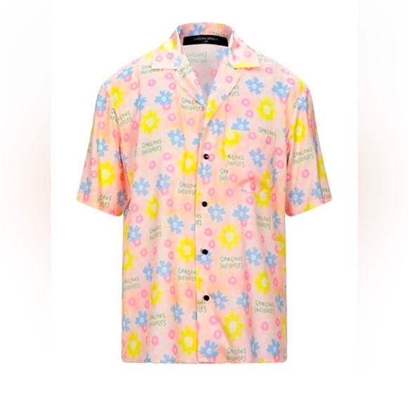 Garçons Infideles Silky Short Sleeve Button Down Sz XS #0664 - Picture 1 of 7